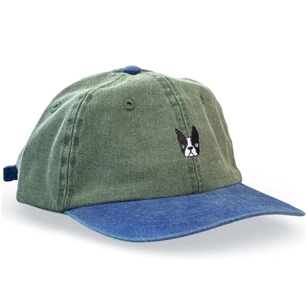 ‘Bonnie’ Boston Terrier hat - blue/green