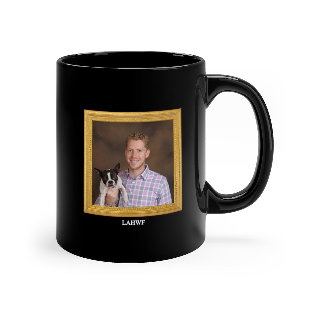 black lahwf mug with andrew hales and his dog bonnie