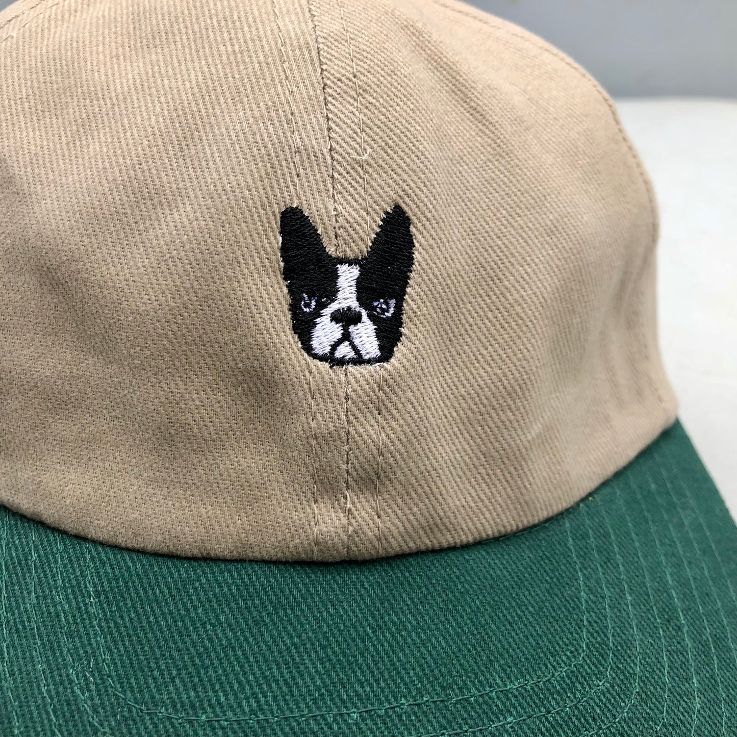 ‘Bonnie’ Boston Terrier hat - green/tan