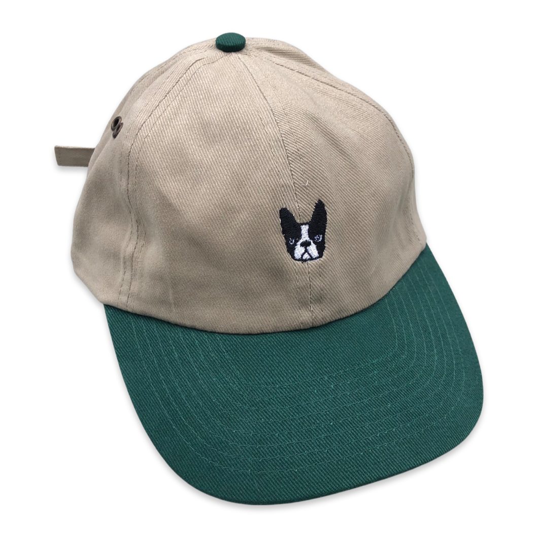 ‘Bonnie’ Boston Terrier hat - green/tan